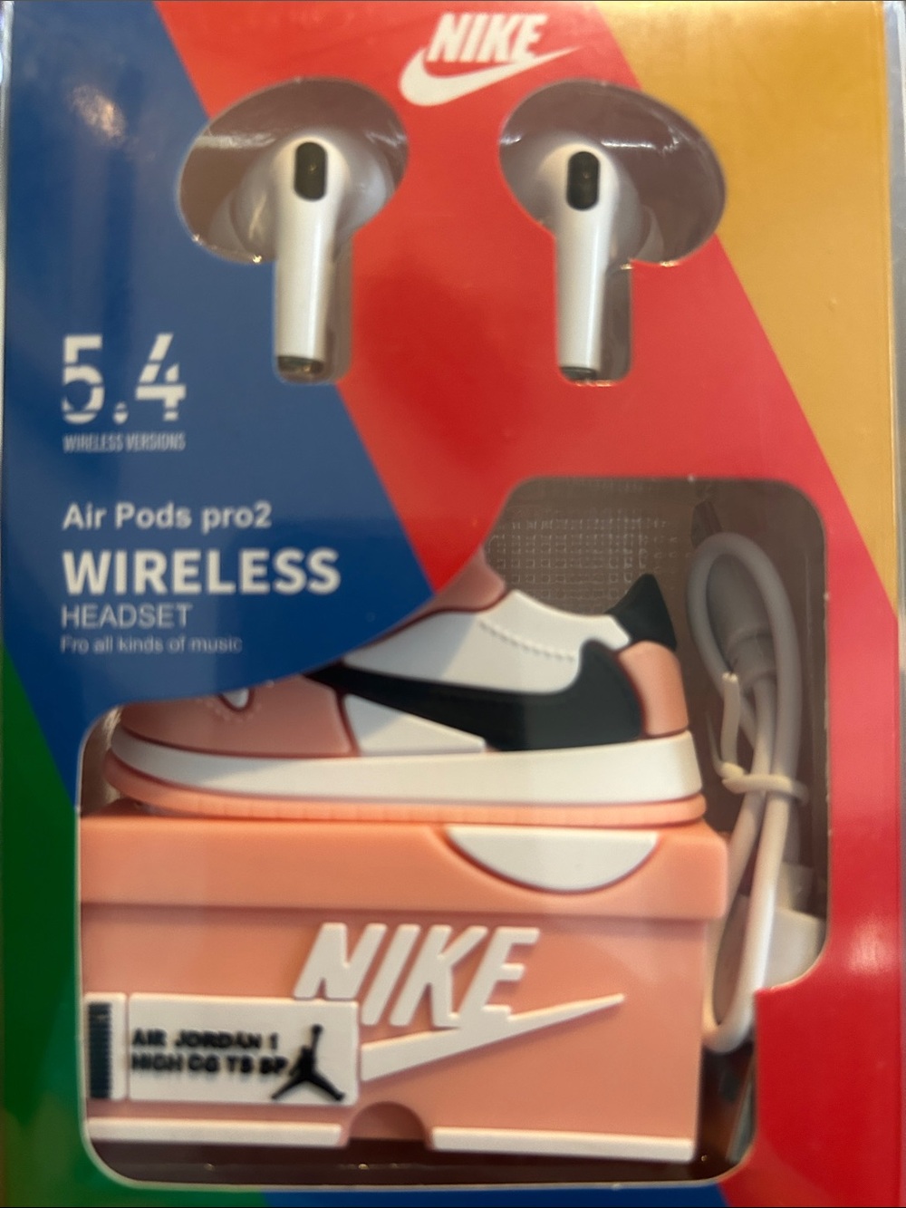 Nike White Earbuds with Pink and Black Accent Charging Case Wireless Headset